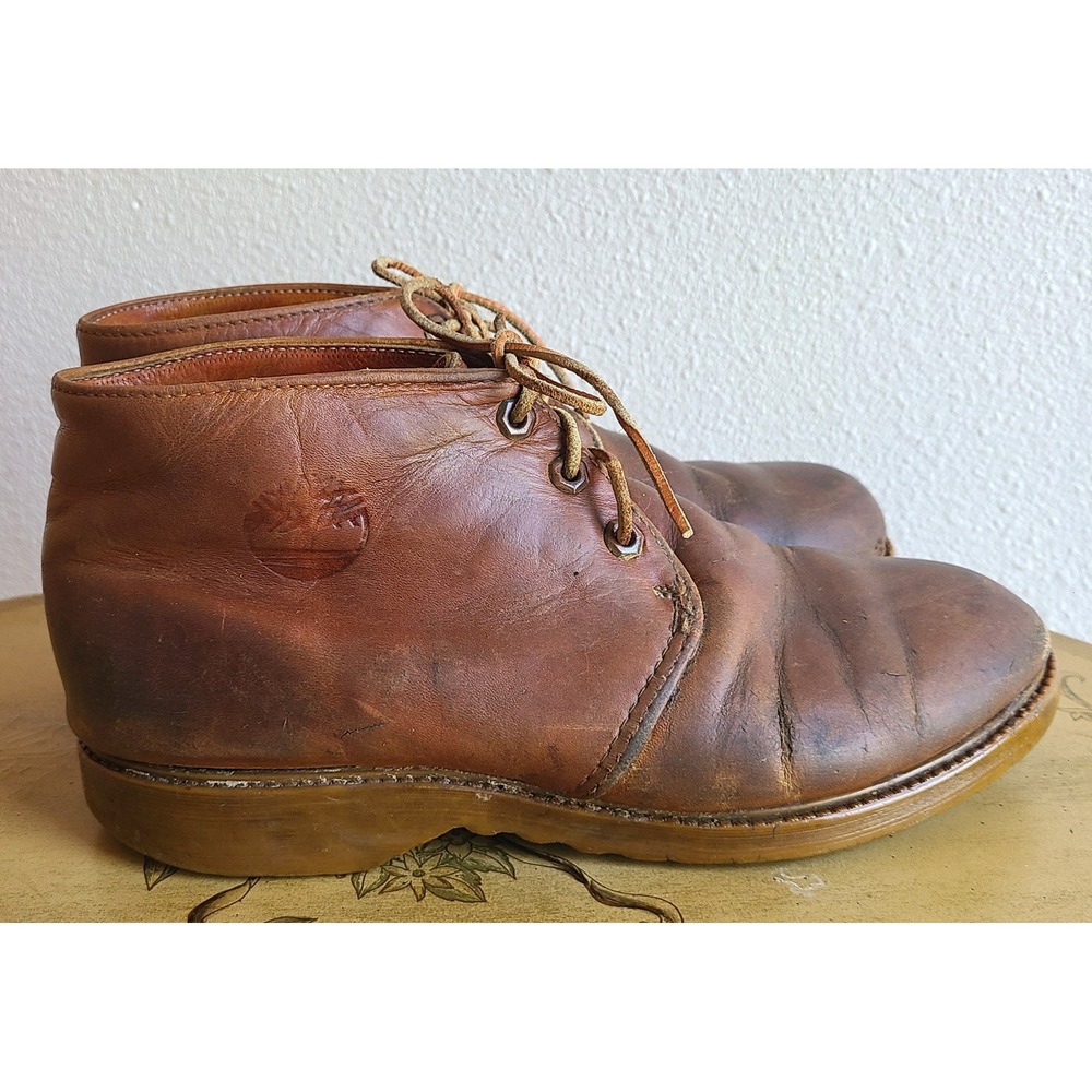 Timberland US 9 American Workwear Brown Leather Lace Up Chukka Boots Vintage